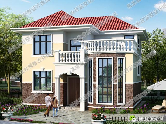 帶挑空客廳+露臺(tái)二層自建別墅設(shè)計(jì)圖紙，雍容華貴、浪漫典雅