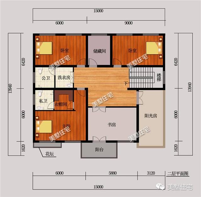 農(nóng)村二層別墅設(shè)計(jì)圖，4室2廳+娛樂(lè)室+陽(yáng)光房，布局好，居住舒適