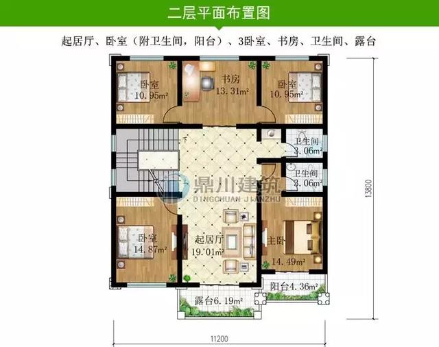 三層農(nóng)村別墅設(shè)計圖，7臥+健身房+雙露臺，最大程度上滿足了生活需要