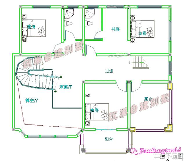 三層復式別墅設計圖，150平2廳7臥磚混結構，帶半旋轉樓梯+車庫+露臺