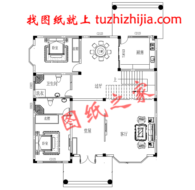 農(nóng)村二層半小別墅設(shè)計(jì)圖紙，客廳中空，圖紙為一戶的戶型