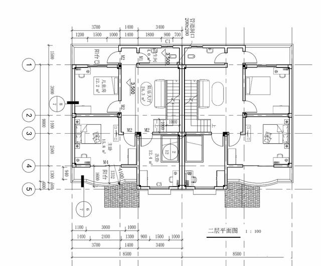 兩層半雙拼別墅設(shè)計(jì)圖，17x11.6米，適合家中兄弟二人建造