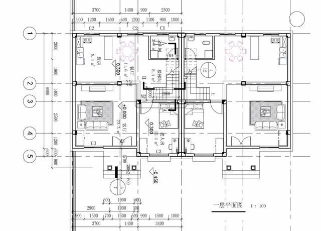 兩層半雙拼別墅設(shè)計(jì)圖，17x11.6米，適合家中兄弟二人建造