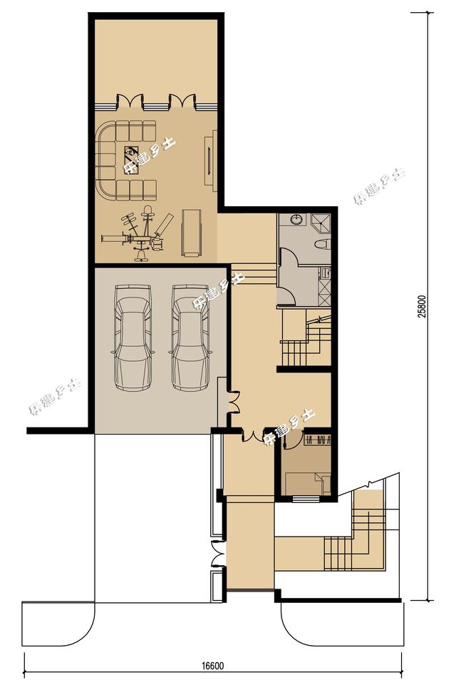 豪華法式雙拼別墅設(shè)計圖，帶車庫，適合家境殷實或者家庭成員較多的家庭參考建造