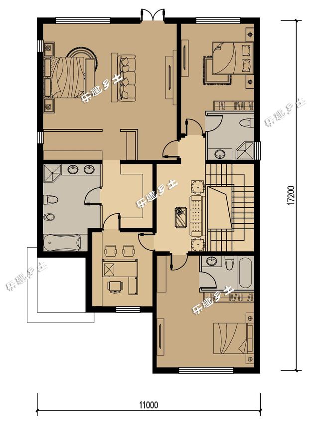豪華法式雙拼別墅設(shè)計圖，帶車庫，適合家境殷實或者家庭成員較多的家庭參考建造