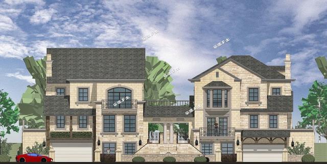 豪華法式雙拼別墅設(shè)計圖，帶車庫，適合家境殷實或者家庭成員較多的家庭參考建造