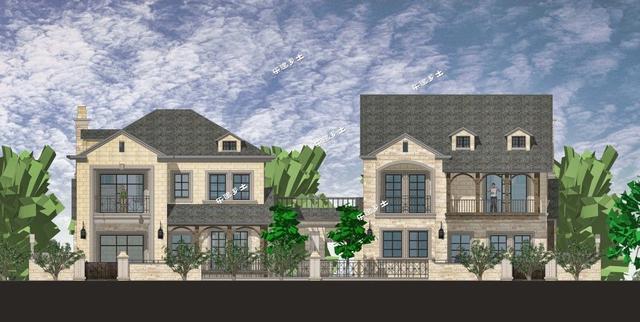 豪華法式雙拼別墅設(shè)計圖，帶車庫，適合家境殷實或者家庭成員較多的家庭參考建造