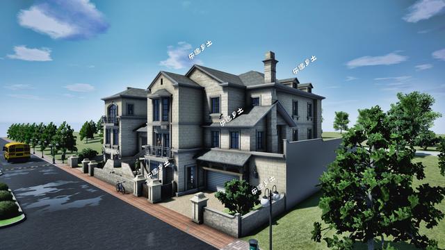 豪華法式雙拼別墅設(shè)計圖，帶車庫，適合家境殷實或者家庭成員較多的家庭參考建造