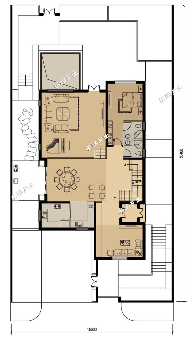 豪華法式雙拼別墅設(shè)計圖，帶車庫，適合家境殷實或者家庭成員較多的家庭參考建造