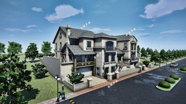 豪華法式雙拼別墅設(shè)計圖，帶車庫，適合家境殷實或者家庭成員較多的家庭參考建造