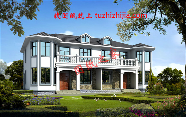 二層農(nóng)村雙拼別別墅帶露臺(tái)設(shè)計(jì)圖，20×11.8米，單戶110平米