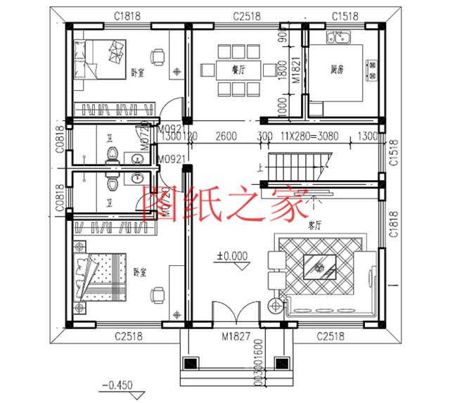 農(nóng)村二層別墅設(shè)計圖，簡單大方，占地面積120平方米到150平方米