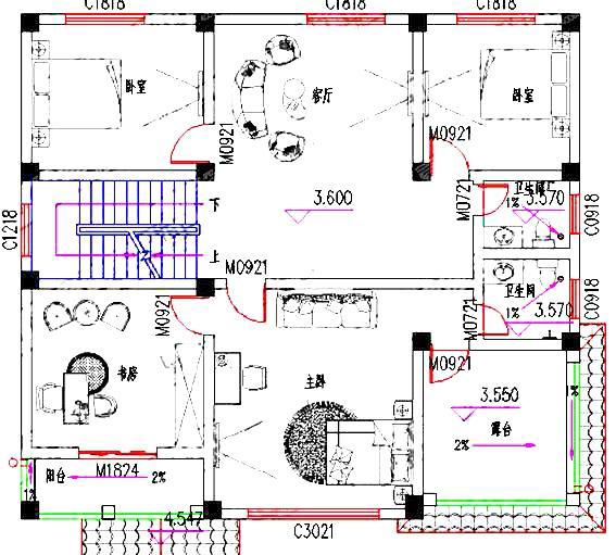 占地約140平方米三層美式農村自建房設計圖，室內布局充分考慮空間的實用性和舒適性
