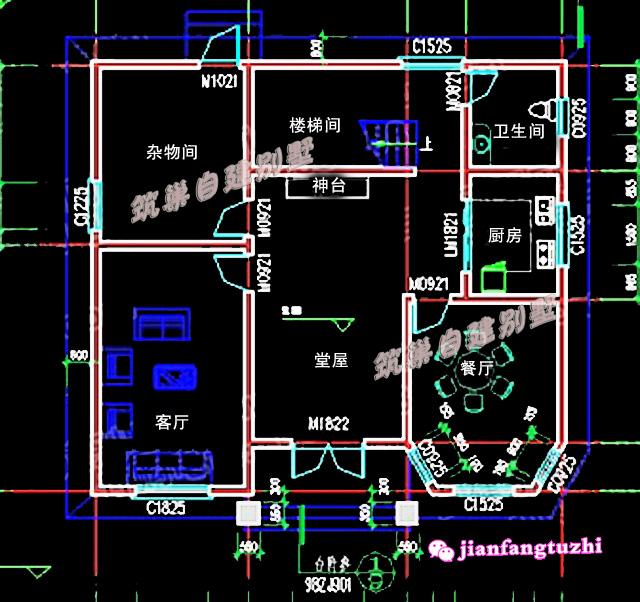 12x11米農(nóng)村磚混結(jié)構(gòu)三層別墅設(shè)計(jì)圖，戶型方正，空間利用率高，造價(jià)低。