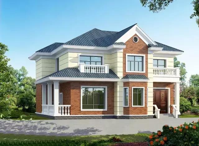 13.6×12.3米農(nóng)村二層自建房，帶飄窗，經(jīng)濟又美觀。