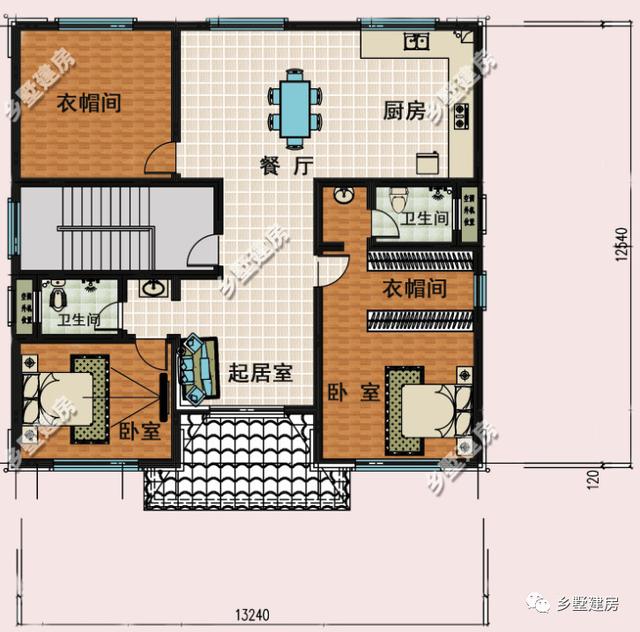 占地166平的三層新中式農(nóng)村別墅設計圖，堂屋涼亭，造價55萬左右