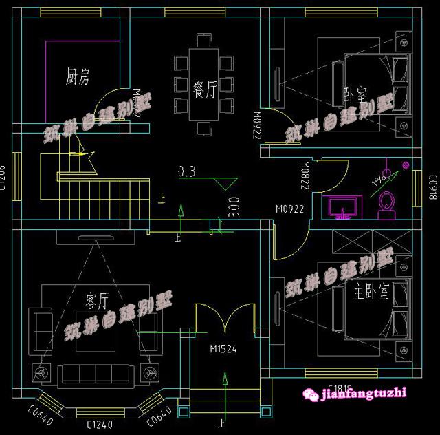 10米x10米農(nóng)村二層帶夾層磚混結構別墅設計圖，戶型方正，戶型十分漂亮，造價20萬（附鏡像圖）