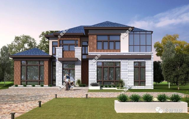 19x13米二層現(xiàn)代別墅設計圖，簡潔大方，帶挑空客廳+獨立式廚房，農村獨一無二