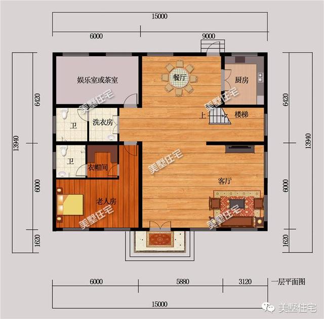 五款開(kāi)間15米的農(nóng)村歐式別墅設(shè)計(jì)圖，第三款帶陽(yáng)光房，第4款的造價(jià)最低，主體造價(jià)24萬(wàn)左右。