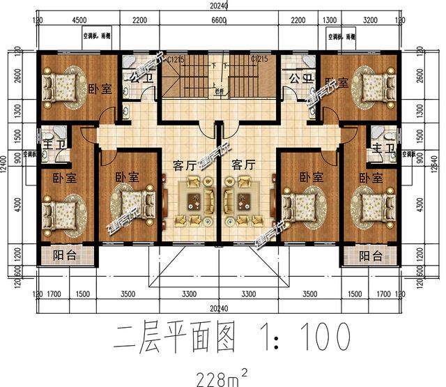 二層兄弟雙拼別墅設(shè)計圖，外型極美極大氣，建在村里，面子十足！