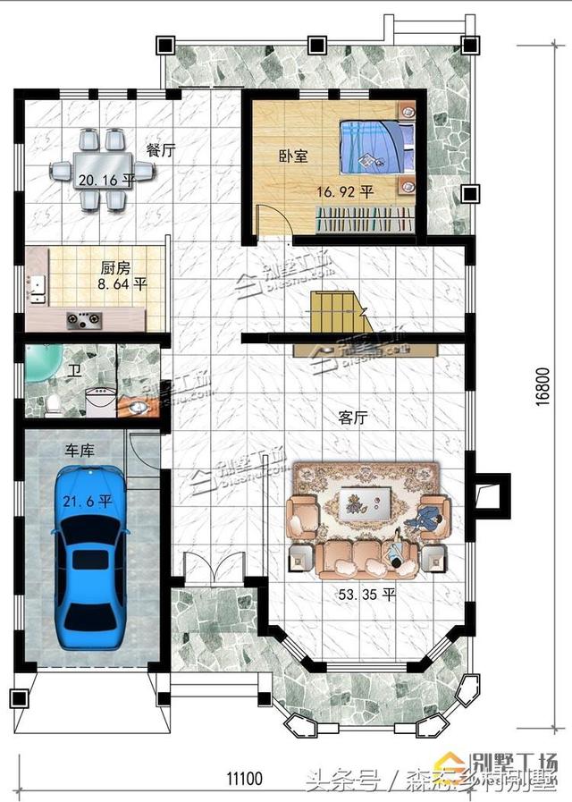 農(nóng)村二層磚混結(jié)構(gòu)別墅設計圖，占地186平，時尚又實惠，帶車庫，造價22萬！