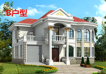 二層樓房圖片及施工圖紙，占地160平米左右，帶車庫(kù)