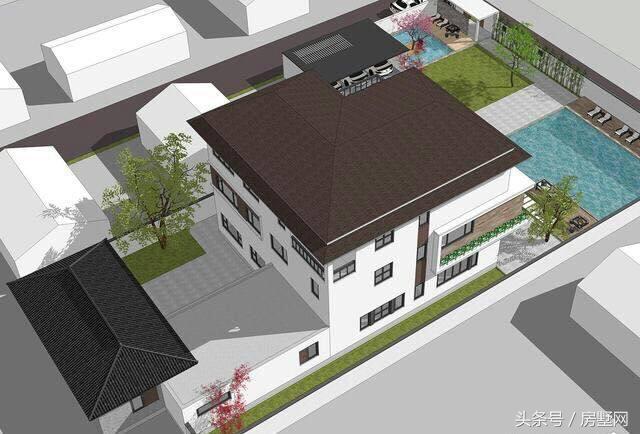 新中式三層別墅設(shè)計(jì)圖，帶大露臺(tái)+游泳池，美觀又實(shí)用，住在這里生活太美好