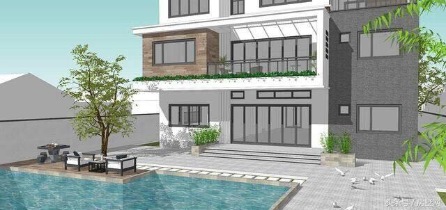 新中式三層別墅設(shè)計(jì)圖，帶大露臺(tái)+游泳池，美觀又實(shí)用，住在這里生活太美好