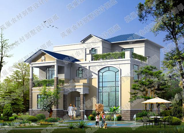 14×4米三層農(nóng)村別墅設(shè)計(jì)圖，帶超大落地窗+挑空大客廳，時(shí)尚大氣，造價(jià)35萬(wàn)