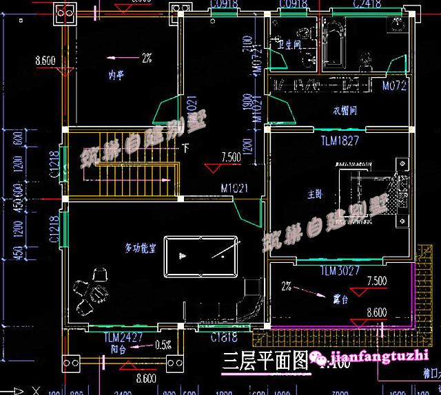 12x12米三層框架結(jié)構(gòu)別墅設(shè)計(jì)圖，外形雅致美觀，造價(jià)35萬。
