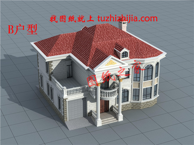 二層樓房圖片及施工圖紙，占地160平米左右，帶車庫