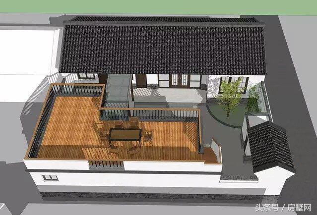 一層新中式別墅設(shè)計(jì)圖，造型相對簡單，超大露臺設(shè)計(jì)，這別墅住的太舒心