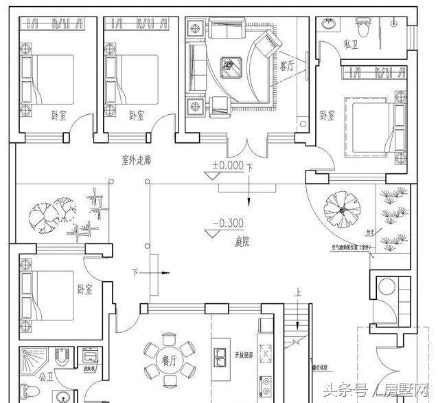 一層新中式別墅設(shè)計(jì)圖，造型相對簡單，超大露臺設(shè)計(jì)，這別墅住的太舒心