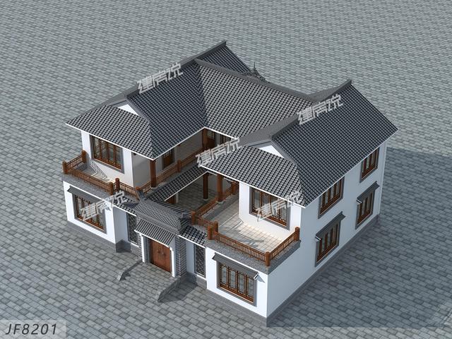 二層農(nóng)村新中式別墅設(shè)計(jì)圖，有庭有院，特別適合大家庭居住，35萬就能蓋起！