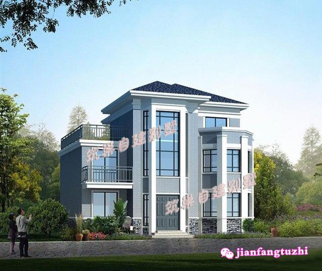 占地140平方米的農(nóng)村三層磚混結(jié)構(gòu)別墅自建房，帶露臺，簡單大氣，適合農(nóng)村自建！