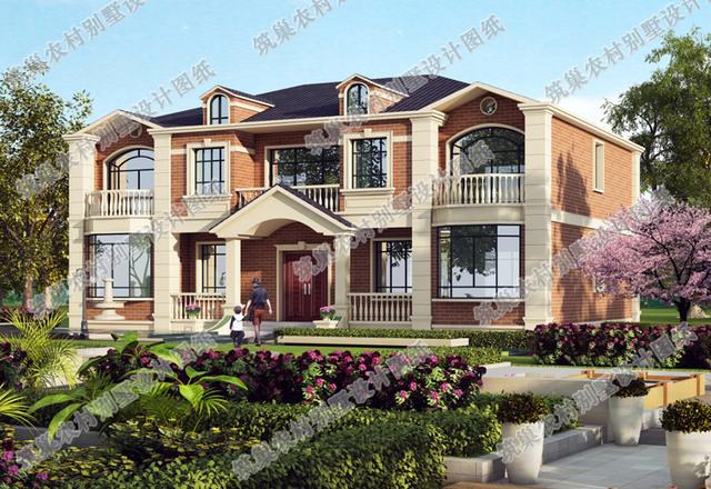 占地面積約150平方米的農(nóng)村二層自建房，帶挑空客廳+落地窗，清爽大方