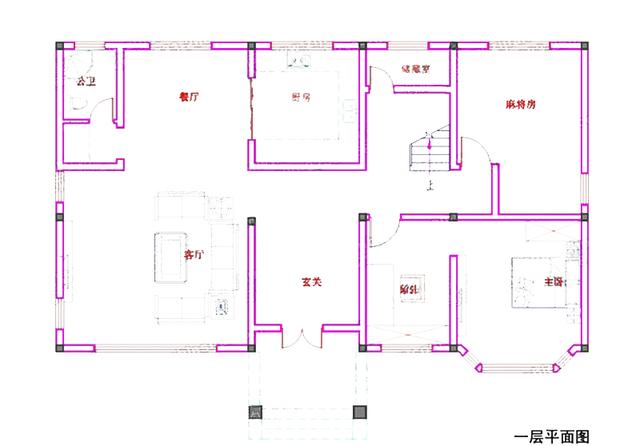 占地面積約150平方米的農(nóng)村二層自建房，帶挑空客廳+落地窗，清爽大方