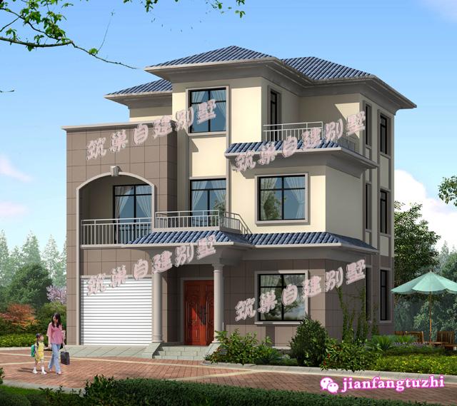 9.6 米x10.8米三層農(nóng)村自建房，帶露臺(tái)+車庫(kù)，大氣美觀，功能齊全設(shè)備完善，是一個(gè)理想的建筑戶型。