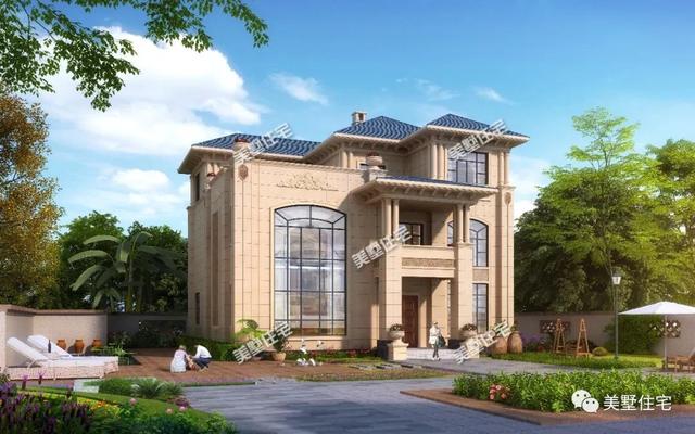 13.4米x12.5米三層歐式別墅設計圖，內帶堂屋+健身房，回鄉(xiāng)建一棟，生活太享受