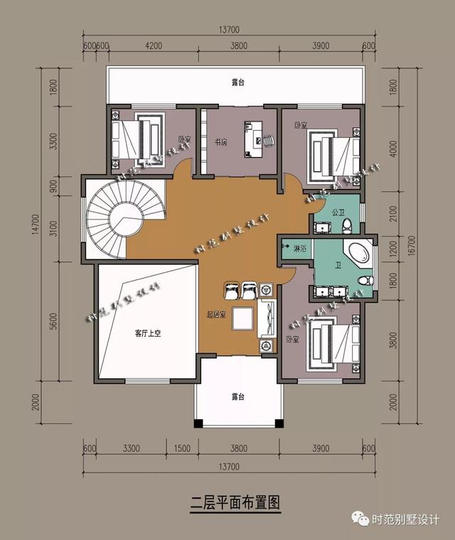 占地160平的復式三層別墅設計圖，內(nèi)帶6間臥室、超大露臺和書房，大氣美觀，很適合農(nóng)村自建