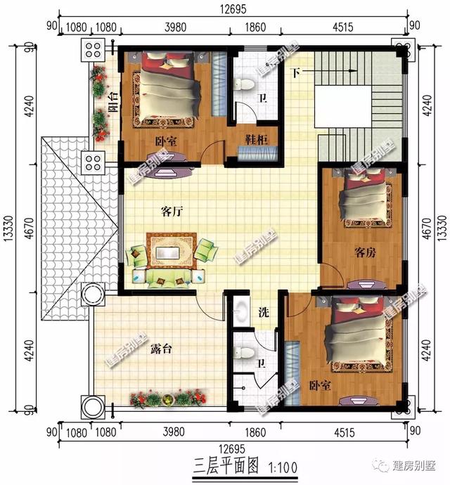 獨特別墅設計圖，廚房餐廳單獨建，讓您遠離油煙