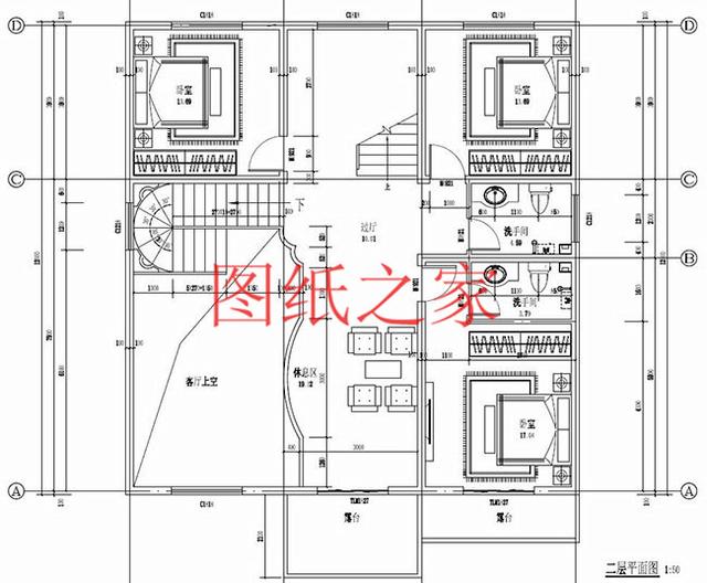 多臥室的三層別墅設(shè)計(jì)圖，挑空設(shè)計(jì)，給您溫馨舒適的享受!