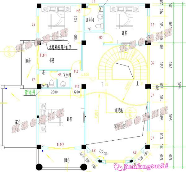 13x15米鄉(xiāng)村三層復(fù)式別墅設(shè)計圖，供您參考