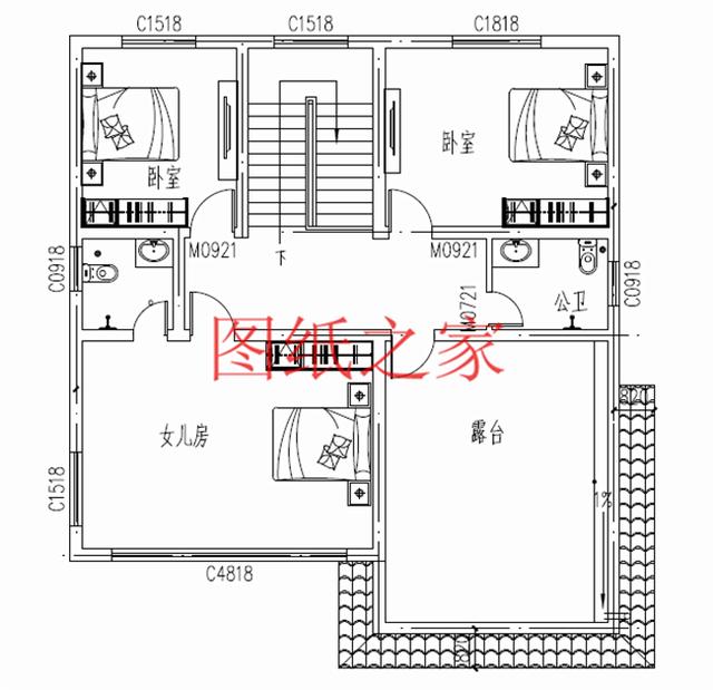 多臥室的三層別墅設(shè)計圖，適合大家族，五世同堂也住得下。