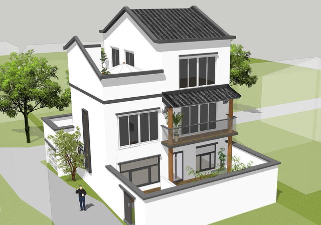 新中式別墅設(shè)計(jì)圖，三層鄉(xiāng)村復(fù)古別墅。