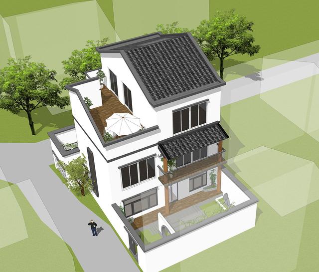 新中式別墅設(shè)計(jì)圖，三層鄉(xiāng)村復(fù)古別墅。