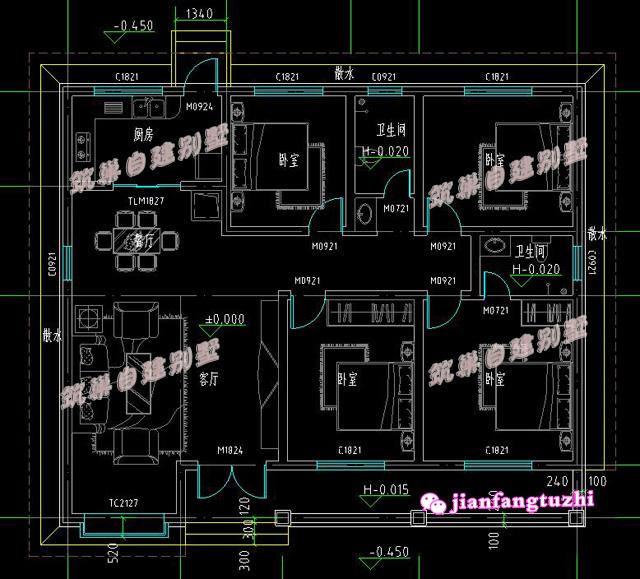 一層別墅設(shè)計(jì)圖，小洋房，外觀艷麗，大氣優(yōu)雅。