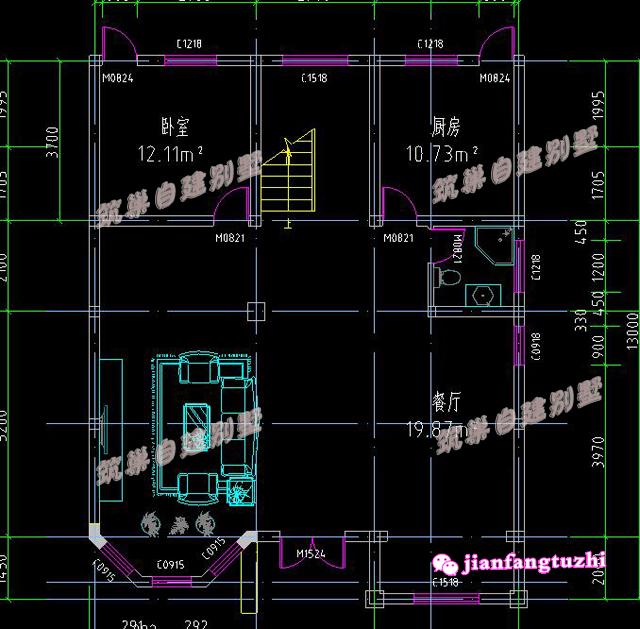 實用四層農(nóng)村別墅設計圖，10x13米2廳9臥，空間利用高。