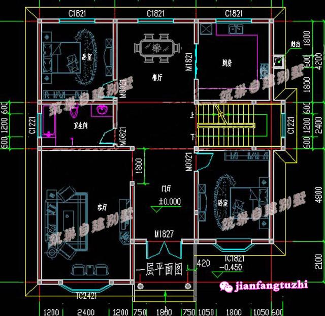 簡易二層別墅圖，飄窗設計，戶型時尚美觀！造價低廉。