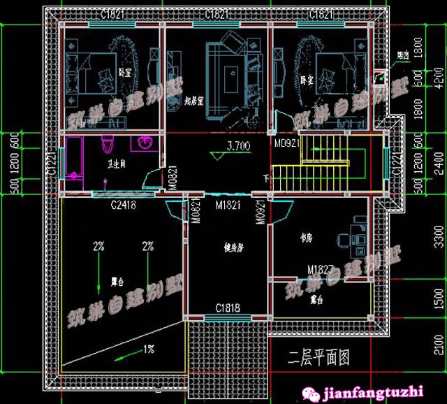 簡易二層別墅圖，飄窗設計，戶型時尚美觀！造價低廉。